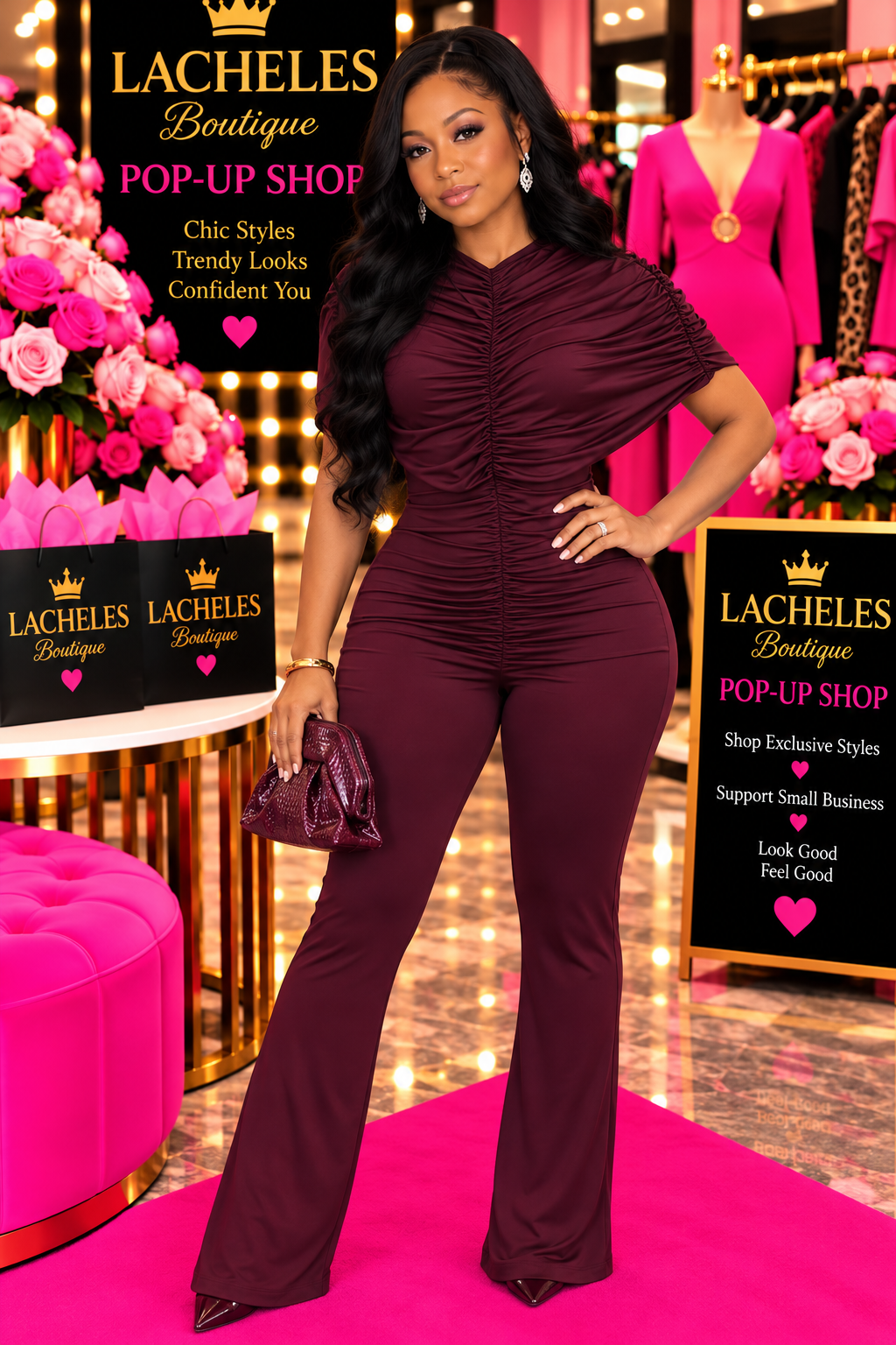 Ruched Flare Leg Jumpsuit
